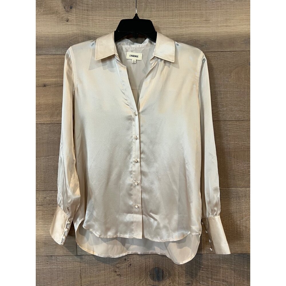 NWOT L'AGENCE Jordy Silk Satin Button-Front Blouse SHIRT SIZE XS - Picture 5 of 10